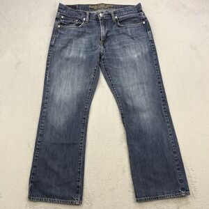 American Eagle Jeans Mens 34x28 Blue Original Boot Cut Faded Whiskered Cotton